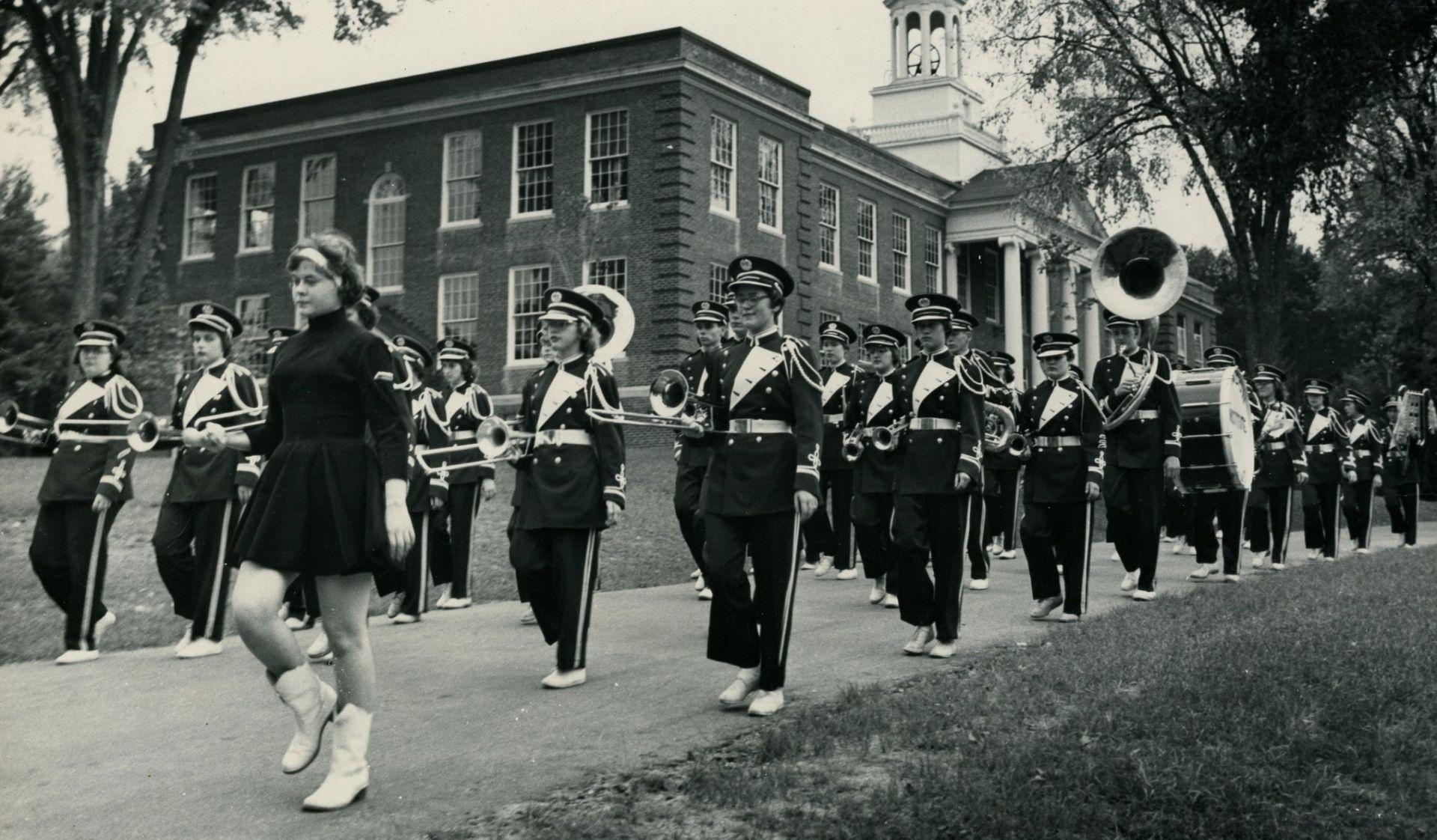 Historic photo of marching band. 