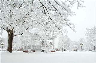 Photo of Bandstand Park in Lyndonville in winter. 